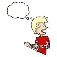 cartoon man with tattoos thought bubble N10