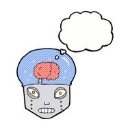 cartoon spooky robot head with thought bubble N10