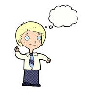 cartoon school boy answering question with thought bubble N46