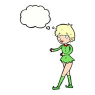 cartoon christmas elf woman with thought bubble N10