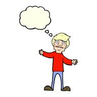 cartoon surprised man with thought bubble N124