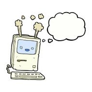cartoon old computer with thought bubble N19