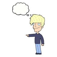 cartoon happy man pointing with thought bubble N58