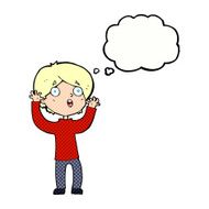 cartoon frightened man with thought bubble N79