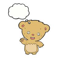 cartoon teddy bear waving with thought bubble N7