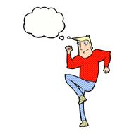 cartoon man jogging on spot with thought bubble N10