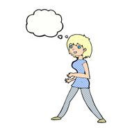 cartoon woman walking with thought bubble N9