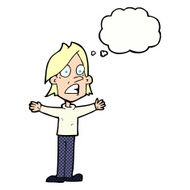 cartoon frightened man with thought bubble N80