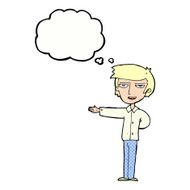 cartoon man gesturing welcome with thought bubble N10