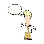 cartoon bored man asking question with thought bubble N10