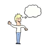 cartoon happy man waving with thought bubble N34
