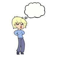 cartoon woman whistling with thought bubble N10