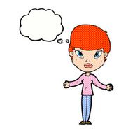 cartoon woman shrugging shoulders with thought bubble N460