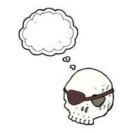 cartoon skull with eye patch thought bubble N9