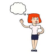 cartoon woman waving with thought bubble N321