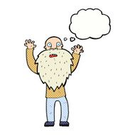 cartoon frightened old man with beard thought bubble N10