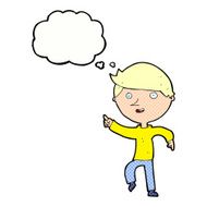 cartoon happy pointing with thought bubble N10