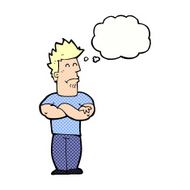 cartoon sulking man with thought bubble N9
