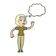 cartoon pilot woman waving with thought bubble N10