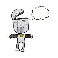 funny cartoon robot with open head thought bubble N9