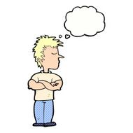 cartoon man refusing to listen with thought bubble N10