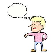 cartoon man making dismissive gesture with thought bubble N18