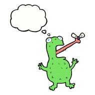 cartoon frog catching fly with thought bubble N11