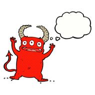 cartoon little devil with thought bubble N17