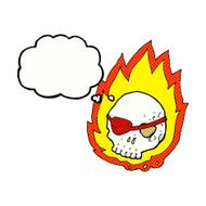 cartoon burning skull with thought bubble N9