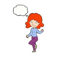 cartoon friendly woman waving with thought bubble N49
