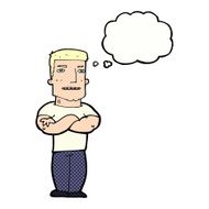cartoon tough guy with folded arms thought bubble N10