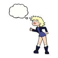 cartoon girl in leather jacket with thought bubble N10