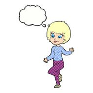 cartoon woman waving with thought bubble N322