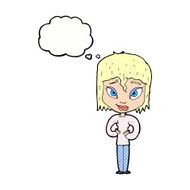 cartoon satisfied woman with thought bubble N10