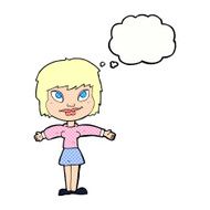 cartoon woman with open amrs thought bubble N10