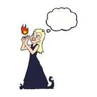 cartoon witch woman casting spell with thought bubble N10