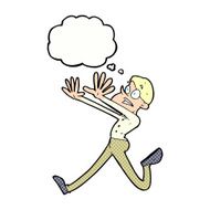 cartoon man running away with thought bubble N10