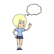 cartoon pretty woman waving with thought bubble N82