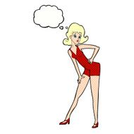 cartoon model woman posing with thought bubble N10