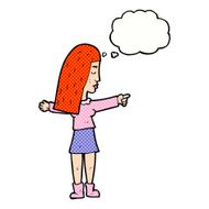 cartoon woman pointing with thought bubble N199