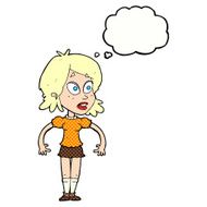 cartoon surprised woman with thought bubble N231