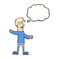 cartoon surprised man with thought bubble N128