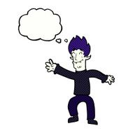 cartoon happy vampire man with thought bubble N28