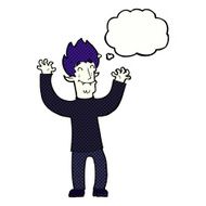 cartoon happy vampire man with thought bubble N29