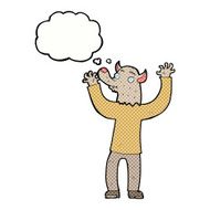 cartoon happy werewolf man with thought bubble N6