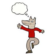 cartoon happy wolf man with thought bubble N16