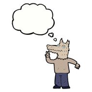 cartoon happy wolf man with thought bubble N17