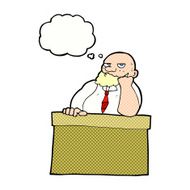 cartoon bored man at desk with thought bubble N10