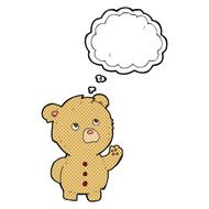 cartoon waving teddy bear with thought bubble N19