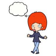 cartoon confused woman with thought bubble N78